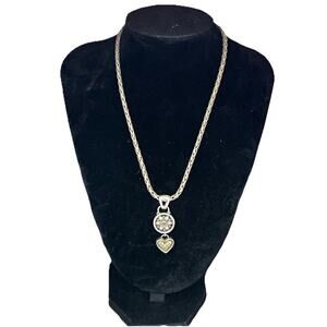 Brighton Chain Necklace w/Flower & Heart Pendant Silver/Gold Plated 14"